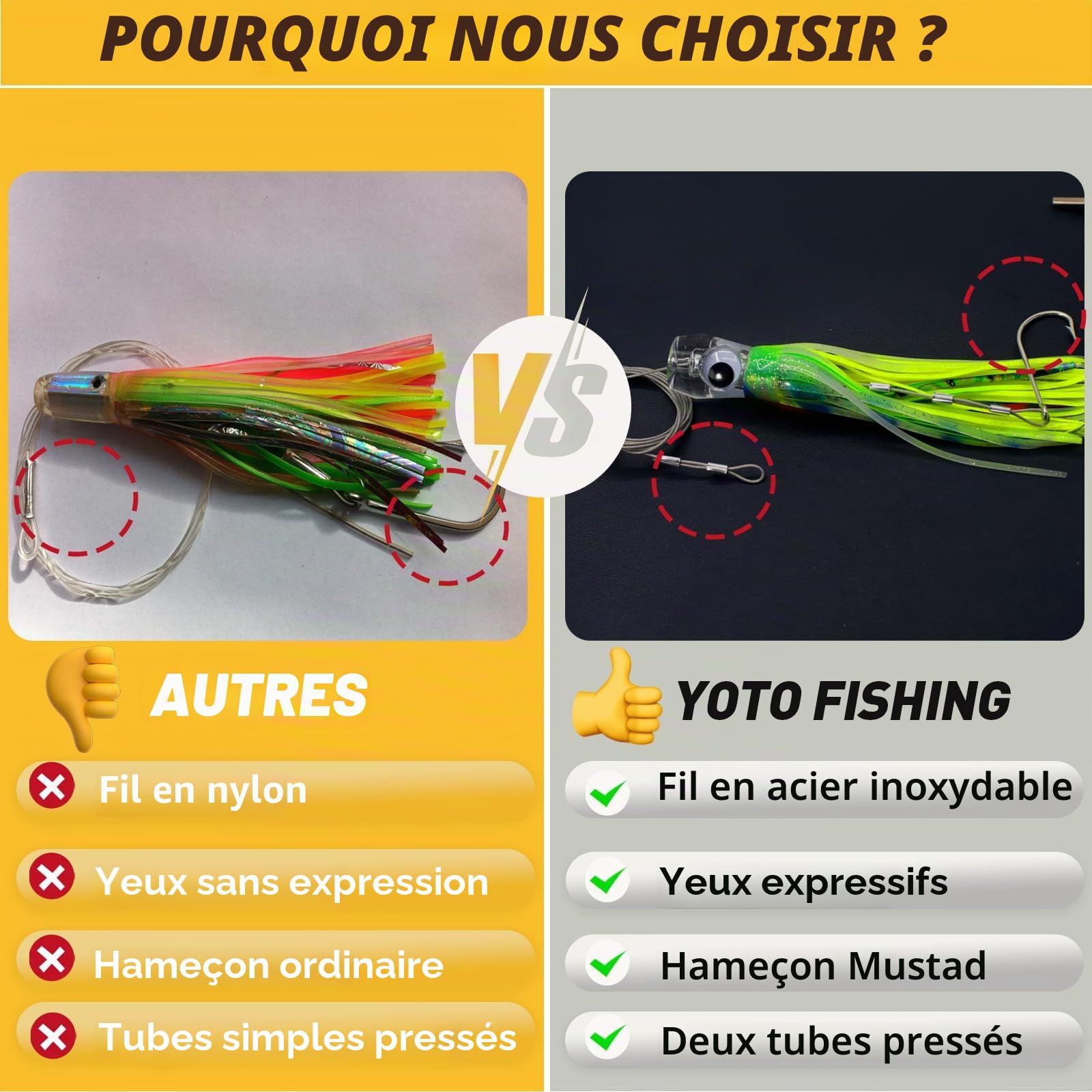 YOTO Lot de 6 leurres de pêche à la traîne en Eau salée - 16,5 cm - Kit de leurres de pêche en mer Profonde - Thon, Marlin, Wahoo, Requin, Mahi