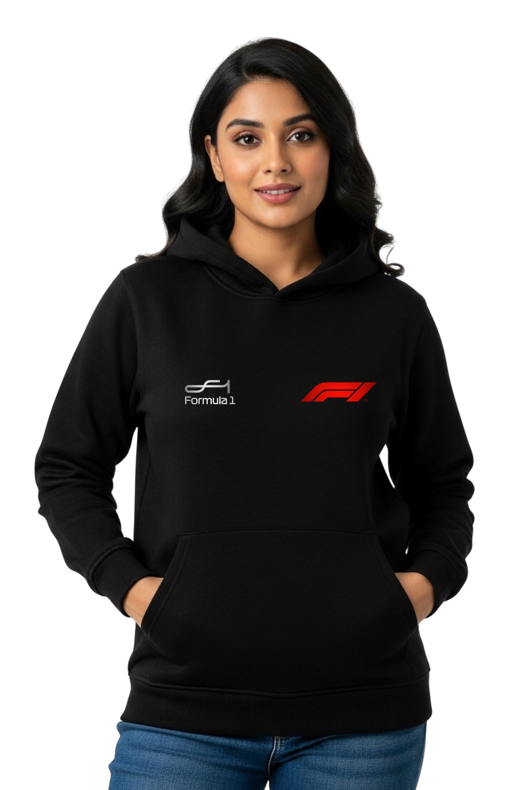 bratmaz Black Fleece Regular Fit Formula-1 Printed Hoodie | for Women-picture-45