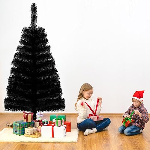 Miniatura 6 de Árbol de Navidad artificial negro de 3 pies, pino de Navidad de mesa con base de soporte de PVC para Navidad, Halloween, hogar, oficina, decoración