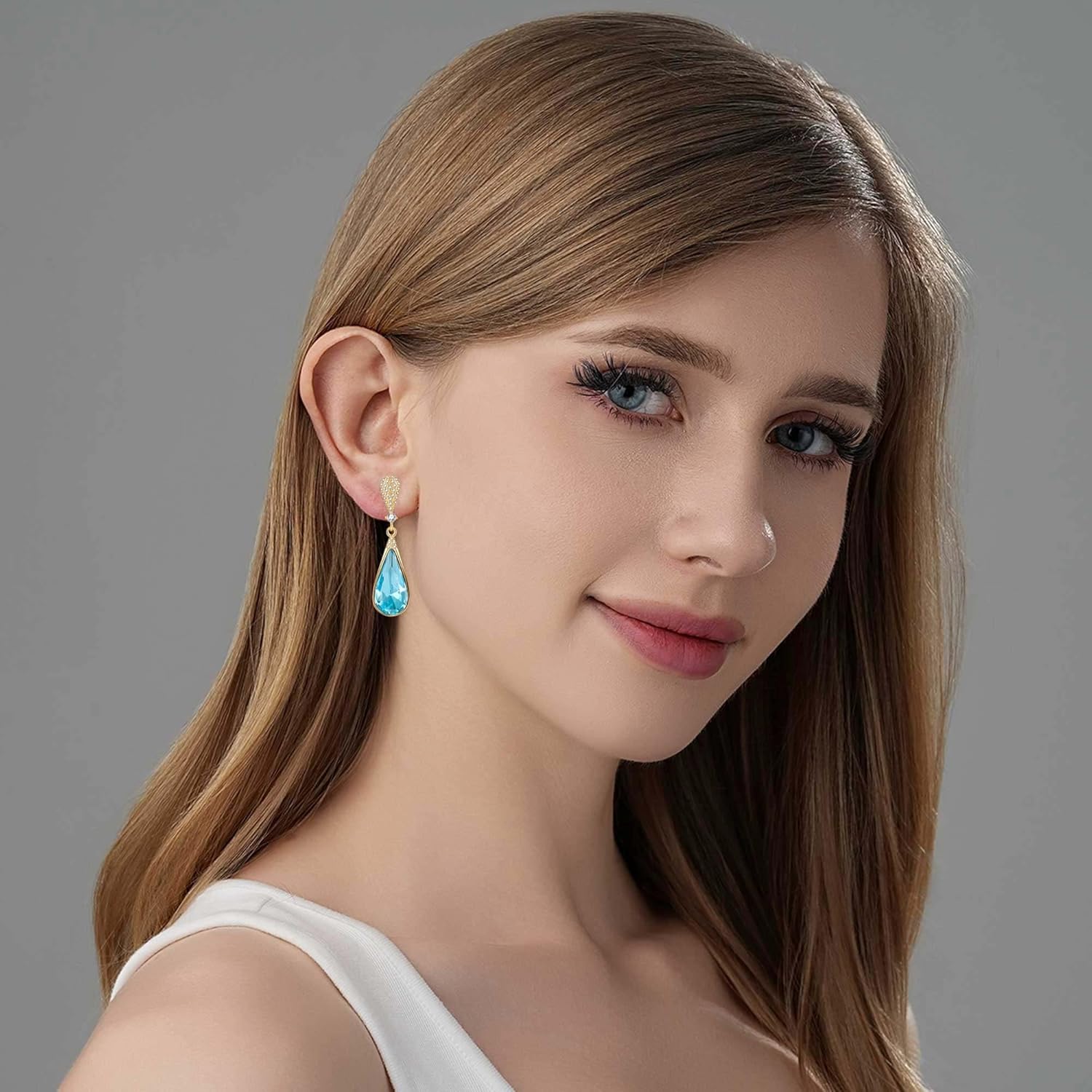 Austrian Crystal Teardrop Dangle Drop Earrings for Women 14K Gold Plated Hypoallergenic Jewelry Gift - Image 2