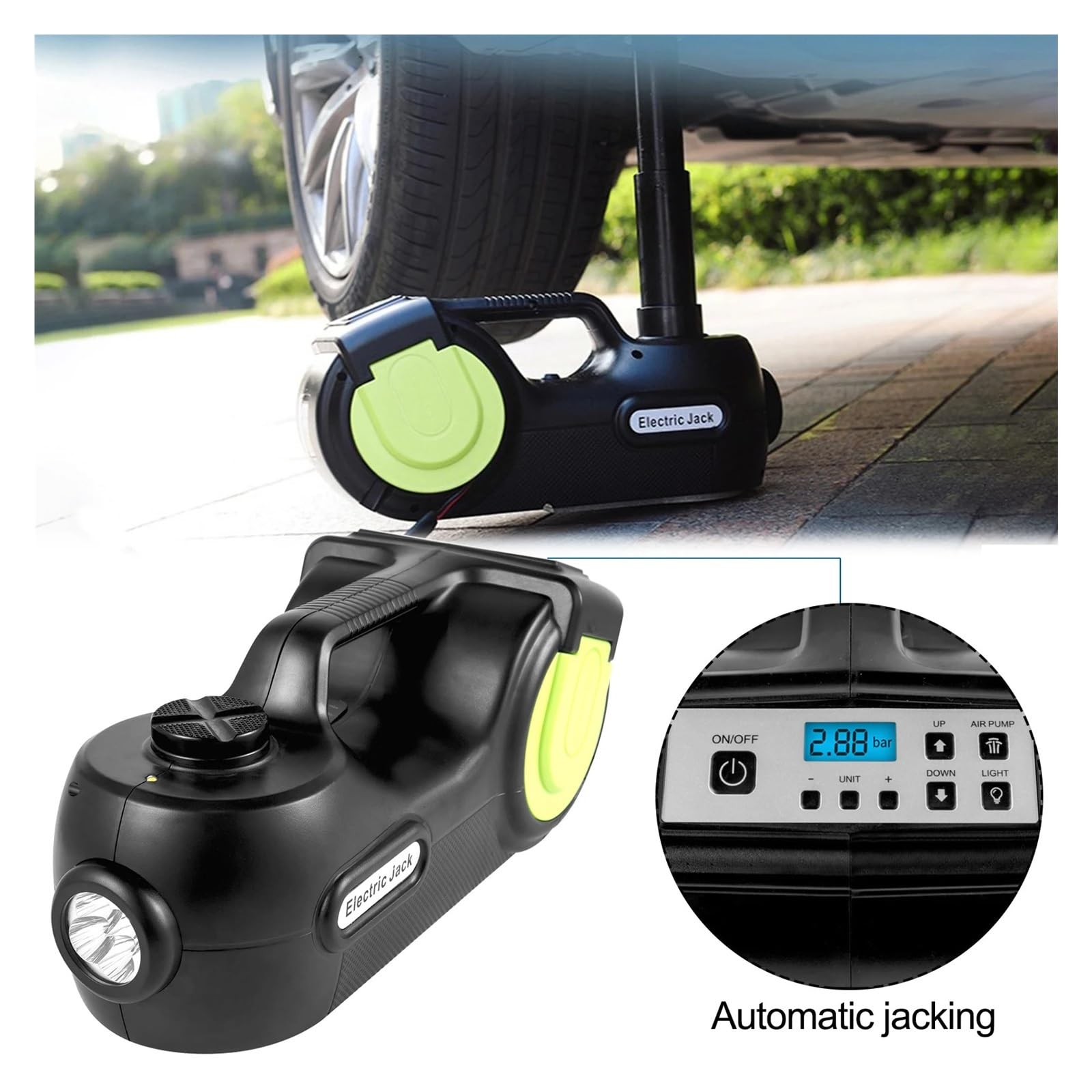 sollevatore auto Martinetto elettrico da pavimento da 5 tonnellate con avvitatore a percussione elettrico Strumento di riparazione per auto con martinetto idraulico leggero a LED sollevatore