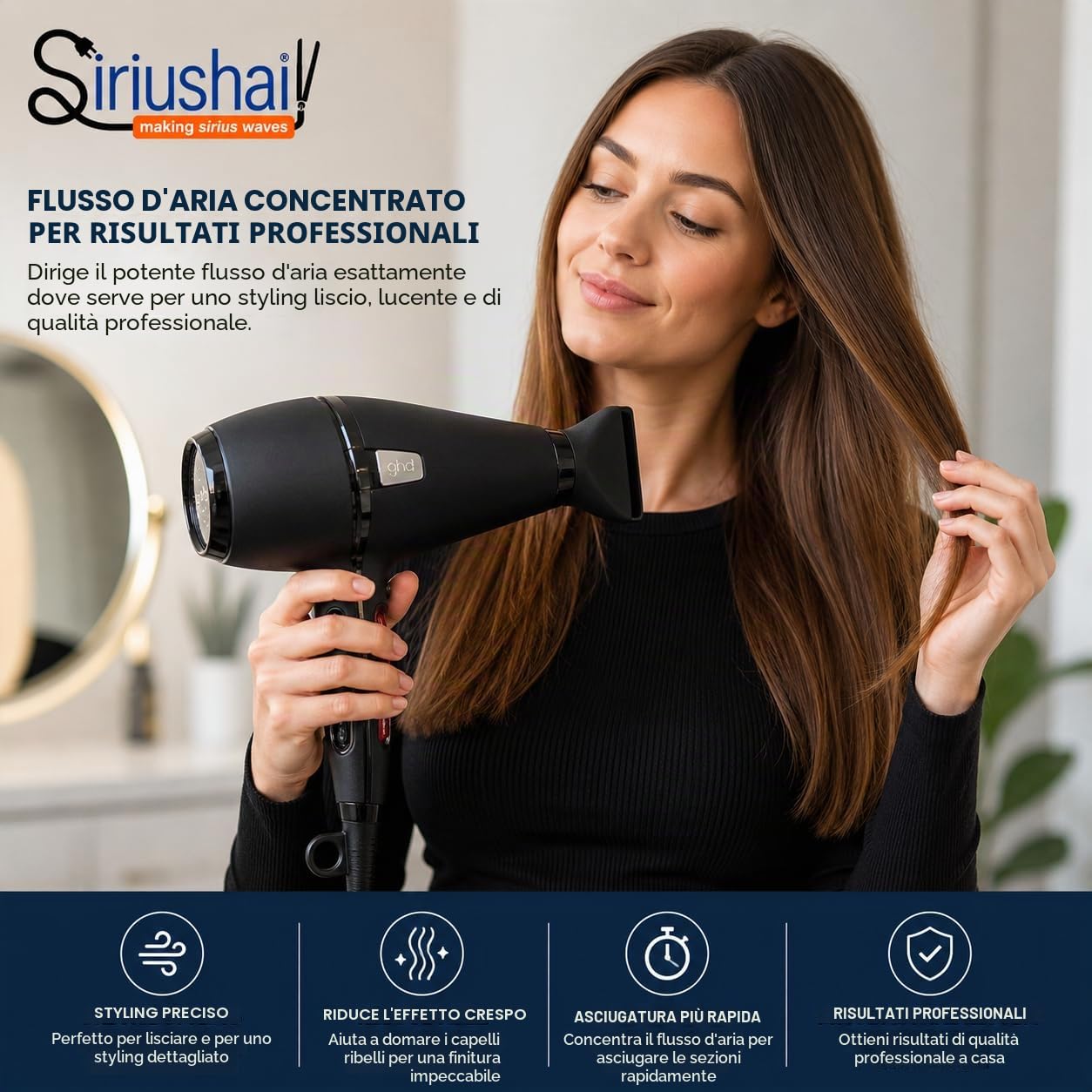 Accessorio per lo styling dell'ugello concentratore per asciugacapelli, compatibile solo con asciugacapelli GHD Air 1.0, nero