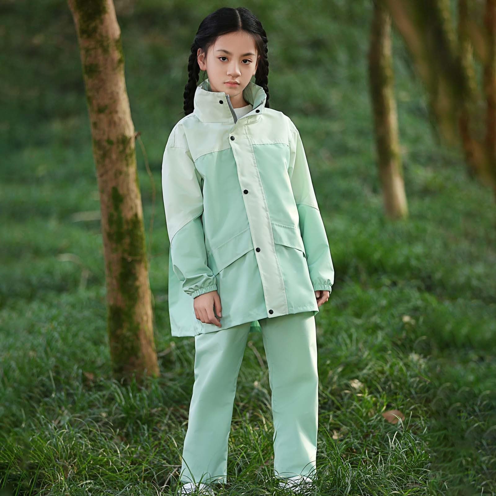 Genérico Chubasquero NiñO Impermeable Ligero,Conjunto De Impermeable Y PantalóN para NiñAs Traje De Lluvia De Cobertura Completa para Actividades Escolares Al Aire Libre Ropa De Lluvia Juvenil