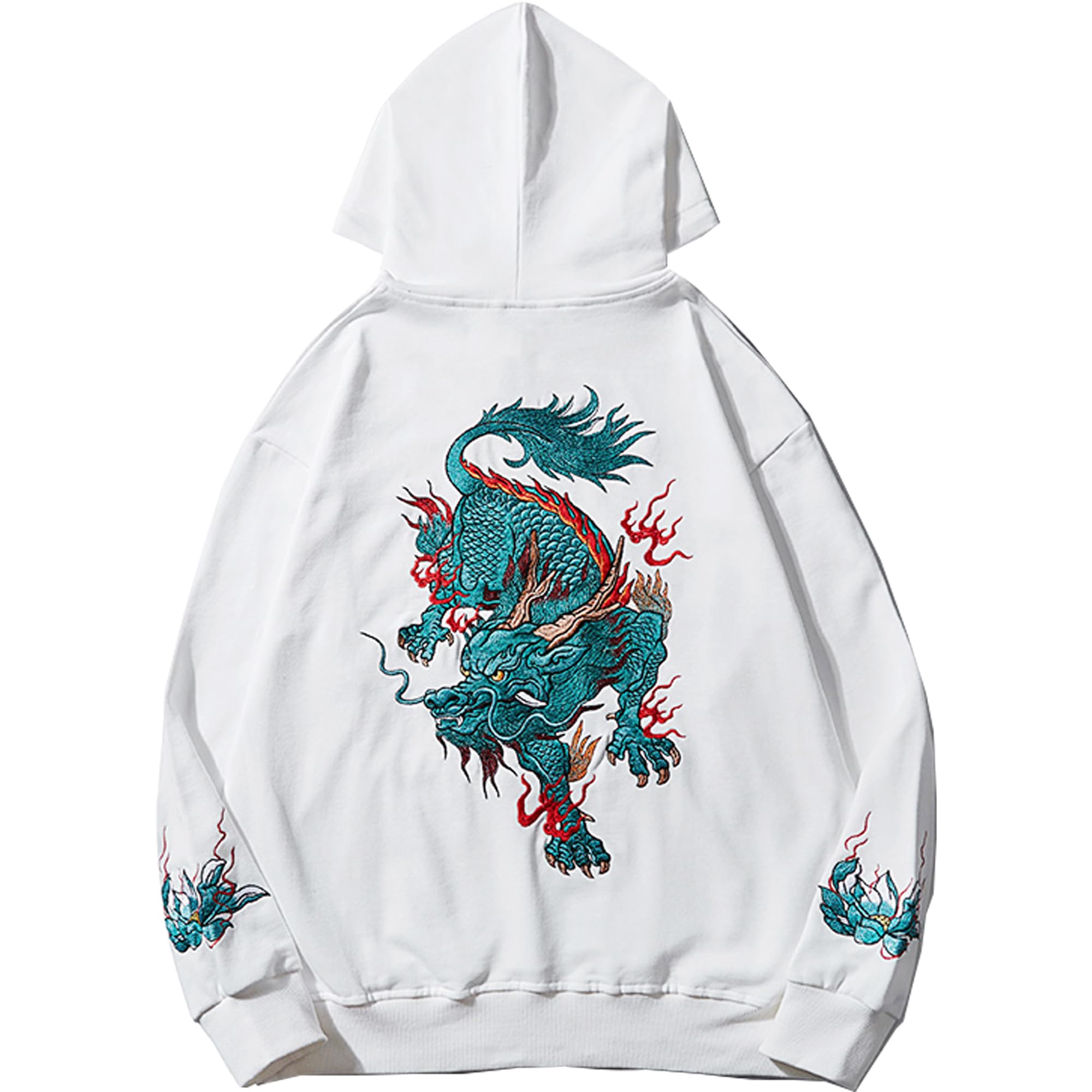 HaiZi XiHuanFire Cloud Kirin Embroidery Sweater Japanese Dragon Hoodie Streetwear Hoodies Men Hoodies Dope Anime Hoodie