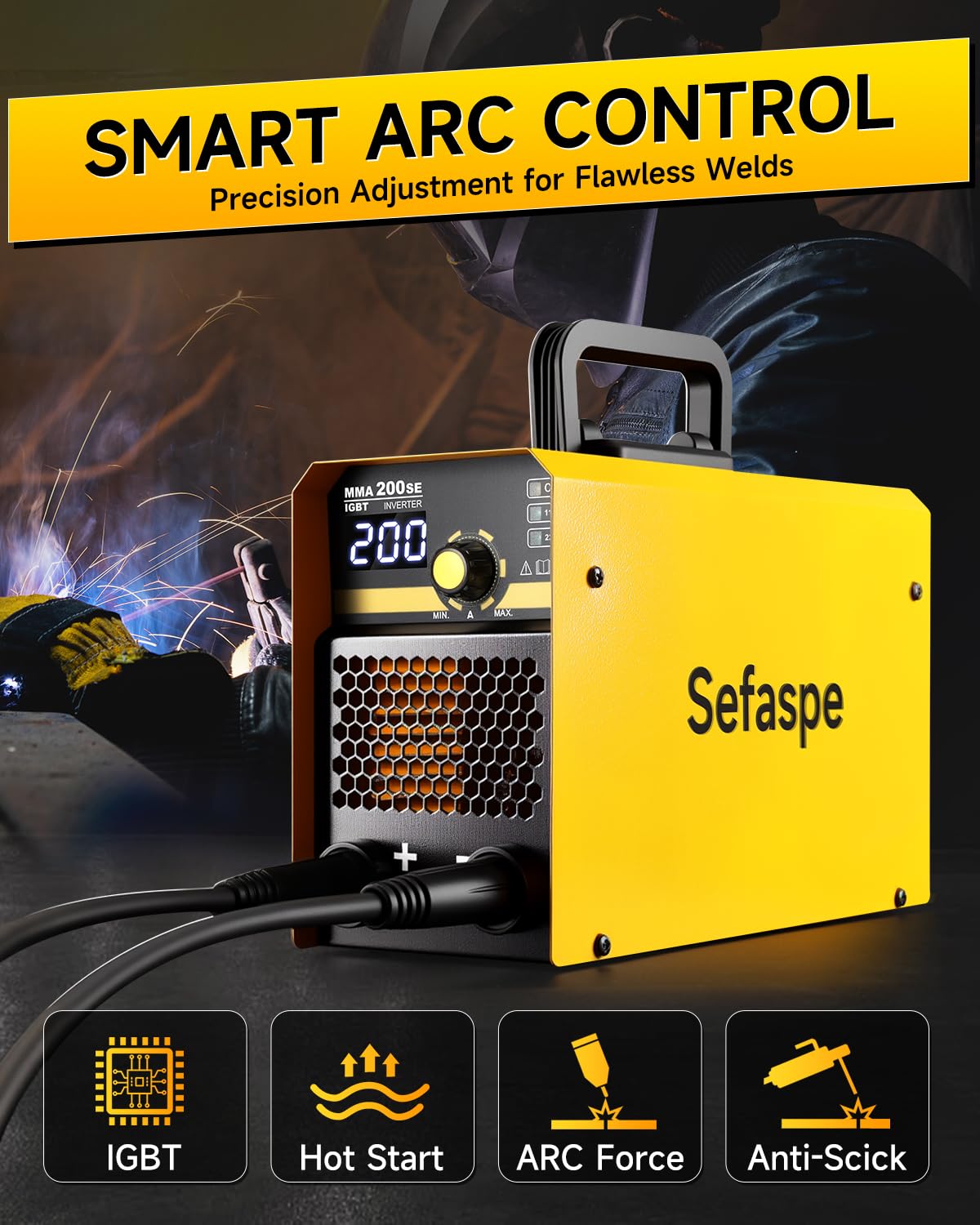 Spawarka Stick 200A z wyświetlaczem cyfrowy falownik IGBT przenośna spawarka 110V/220V podwójne napięcie przenośna spawarka MMA ARC z gorącym rozruchem, siłą łuku i powłoką antyadhezyjną