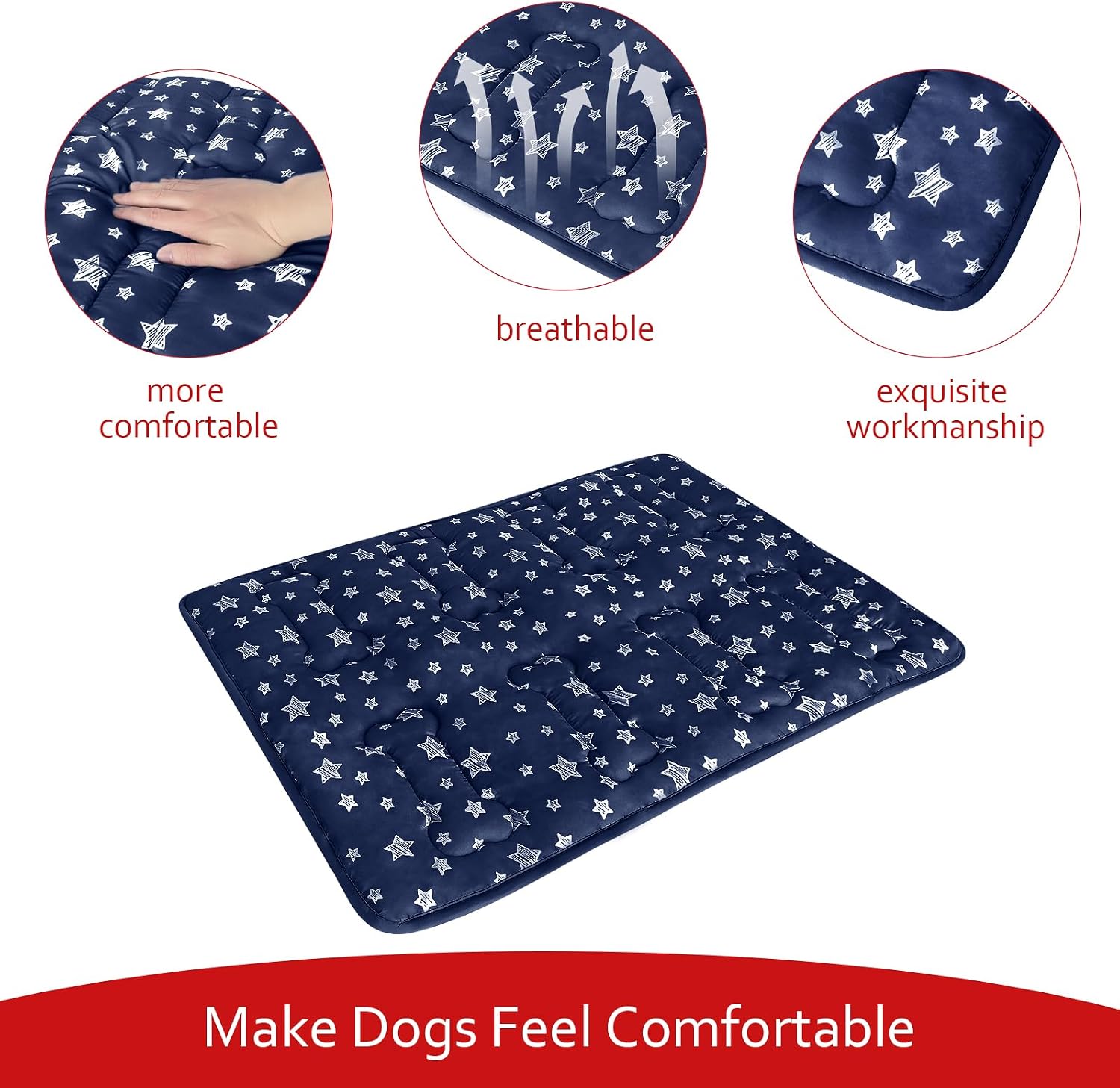 Dog Crate Mat (42" X 28"), Soft Dog Bed Mat with Cute Prints, Personalized Crate Pad, Anti-Slip Bottom, Machine Washable Kennel Pad