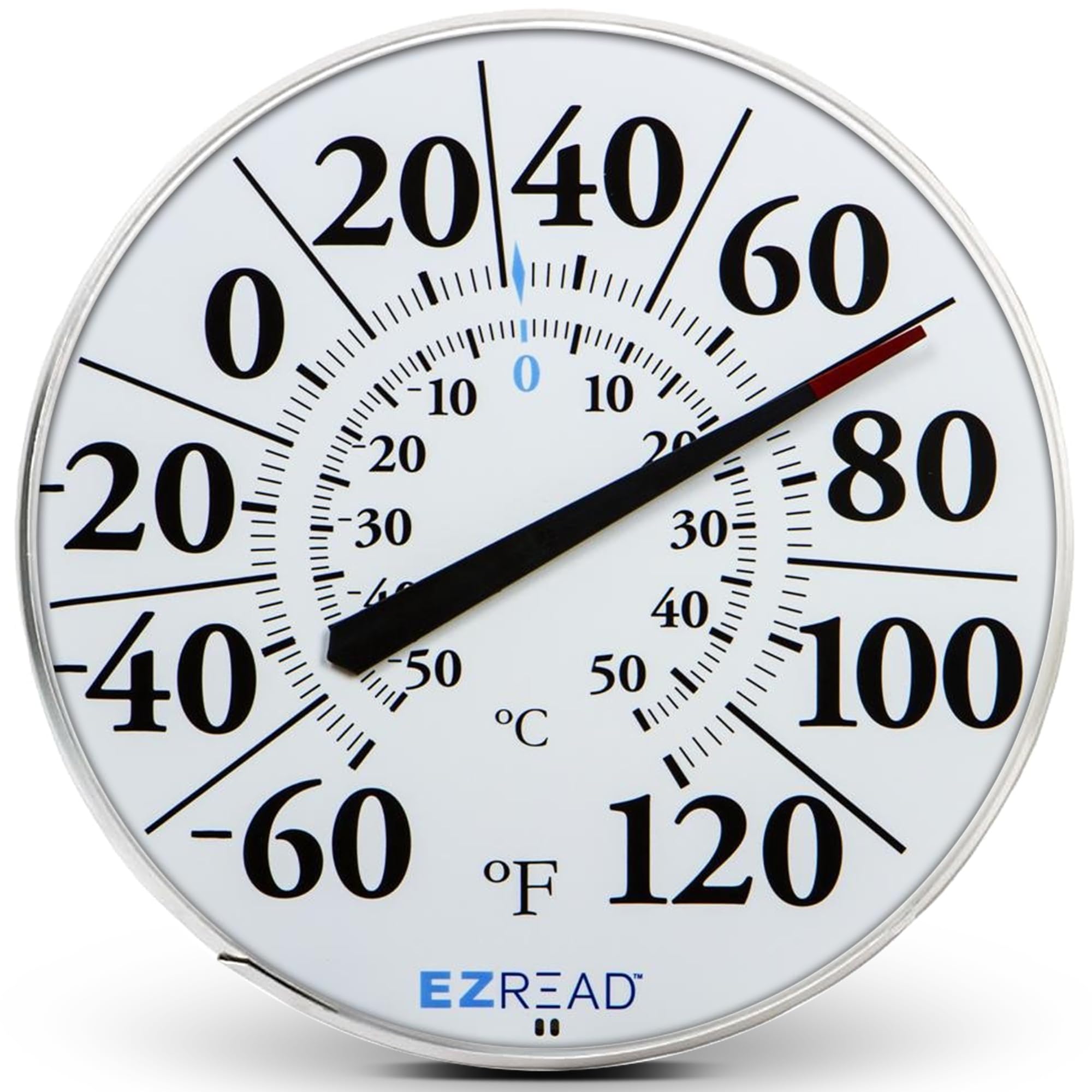 EZREAD Hanging Dial Thermometer 840-1210 Weather Thermometers for Indoor and Outdoor Use, Large 12.5 Inch Diameter, Easy to Read Numbers, Basic White