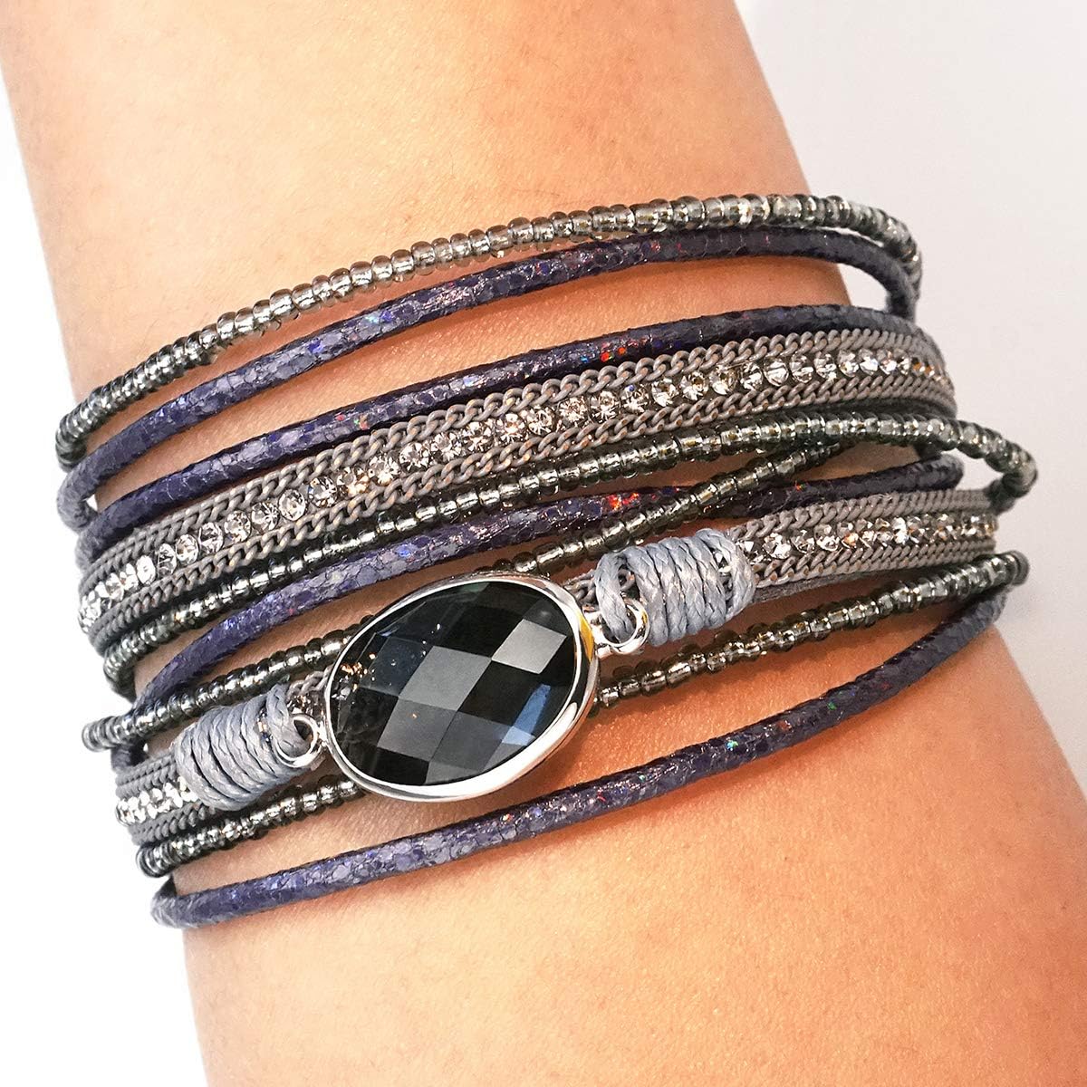 Suyi Women Wrap Bracelet Multilayered Leather Braided Bangle Wrist Cuff Bangles with Magnetic Buckle - Image 2