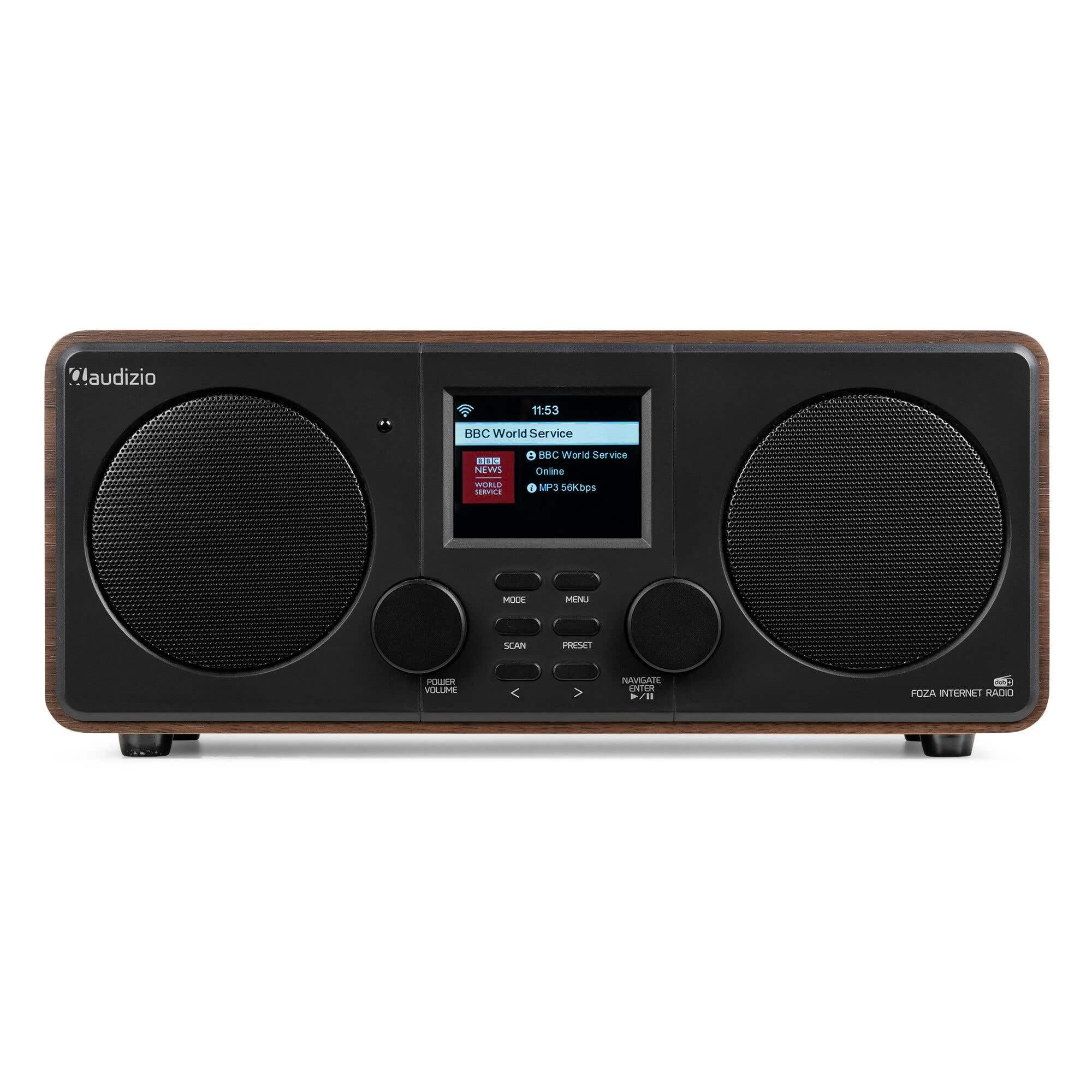 Audizio Foza - Radio WiFi Internet con Dab+ FM Bluetooth 5.0 USB AUX y Pantalla TFT 2.8” a Color, Altavoces estéreo, Mando a Distancia, Entrada Auriculares y diseño Elegante en Color Madera