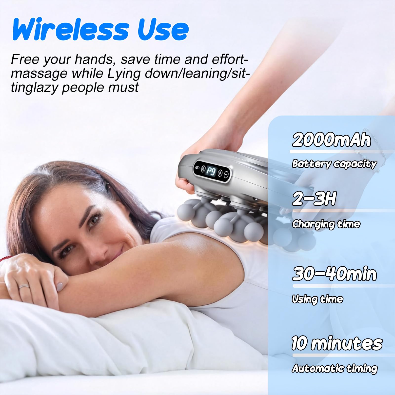 Pistolet de massage à 22 têtes avec 9 modes de massage et 9 vitesses réglables - Masseur électrique à percussion pour le cou, les jambes, le dos, les épaules, les bras - Masseur complet du corps pour