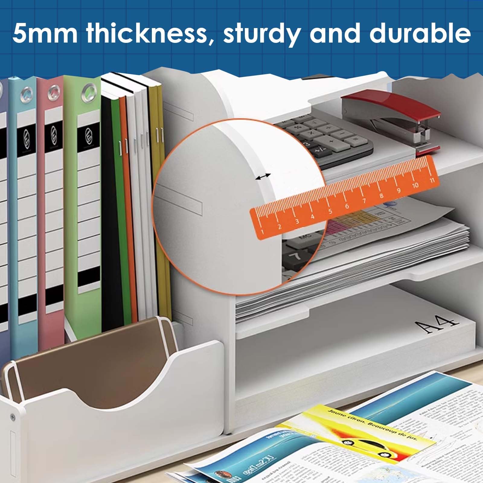 Organizador de Escritorio de Madera – Estante de Almacenamiento para Archivos A4 con Organizador de Documentos de Oficina, Ideal para Bandejas de Archivo de Papel en el Hogar