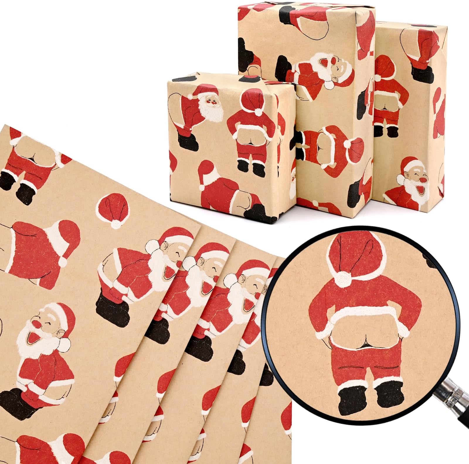 50 * 70cm Funny Santa Claus Kraft Wrapping Paper Sheet,5pcs Xmas Wrapping Paper with Santa Claus Perfect for Packing Christmas Party