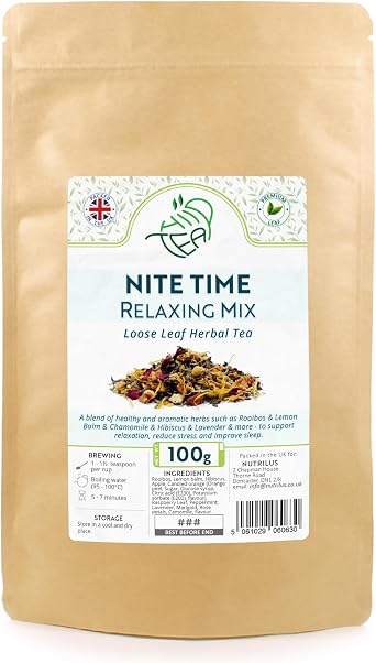 Nite Time Premium Herbal Loose Tea   Mood & Relaxation & Sleep   Rooibos & Lemon Balm & Chamomile & Hibiscus & Lavender & more 100g