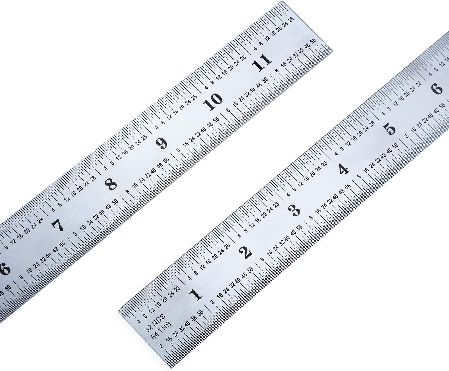 eBoot 2 Pack Stainless Steel Ruler Machinist Engineer Ruler, Metric Ruler with Markings 1/8, 1/16, 1/32, 1/64 Inch for Engineering, School, Office, Architect, and Drawing (12 Inch)