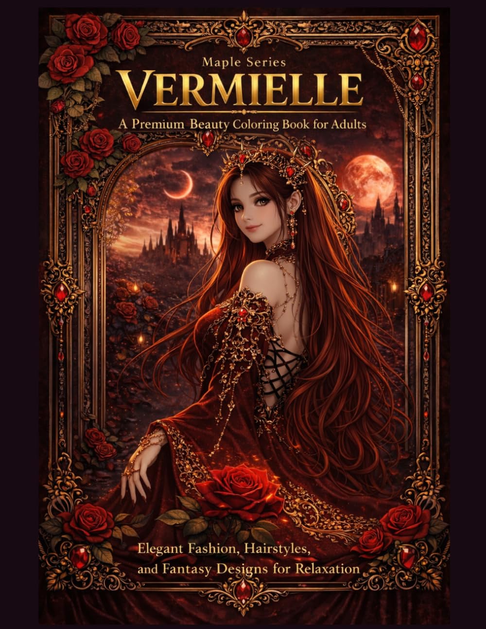 VERMIELLE: Elegant Gothic Fantasy Coloring Book for Adults: Beautiful Hairstyles, Fashion & Intricate Designs for Relaxation (Luminami Collection)