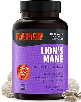 FreshCap Mushrooms Lion's Mane Supplement - Natural Nootropic for Brain Health, Cognition and Mood- Two Month Supply (120 Capsules) - Organic and Dual Extracted 1000 mg