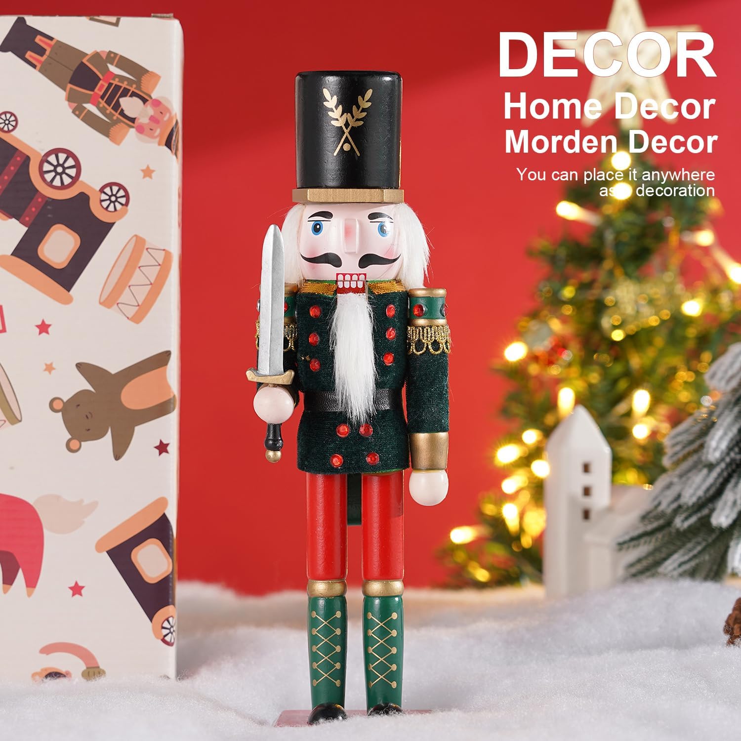 COMBIUBIU 11.2 inch Christmas Decorations Nutcracker Ornaments,Wooden Nutcracker Figures,Festive Collectible Nutcracker Gift forTable Desktop Fireplace Thanksgiving Christmas Decor(Green)
