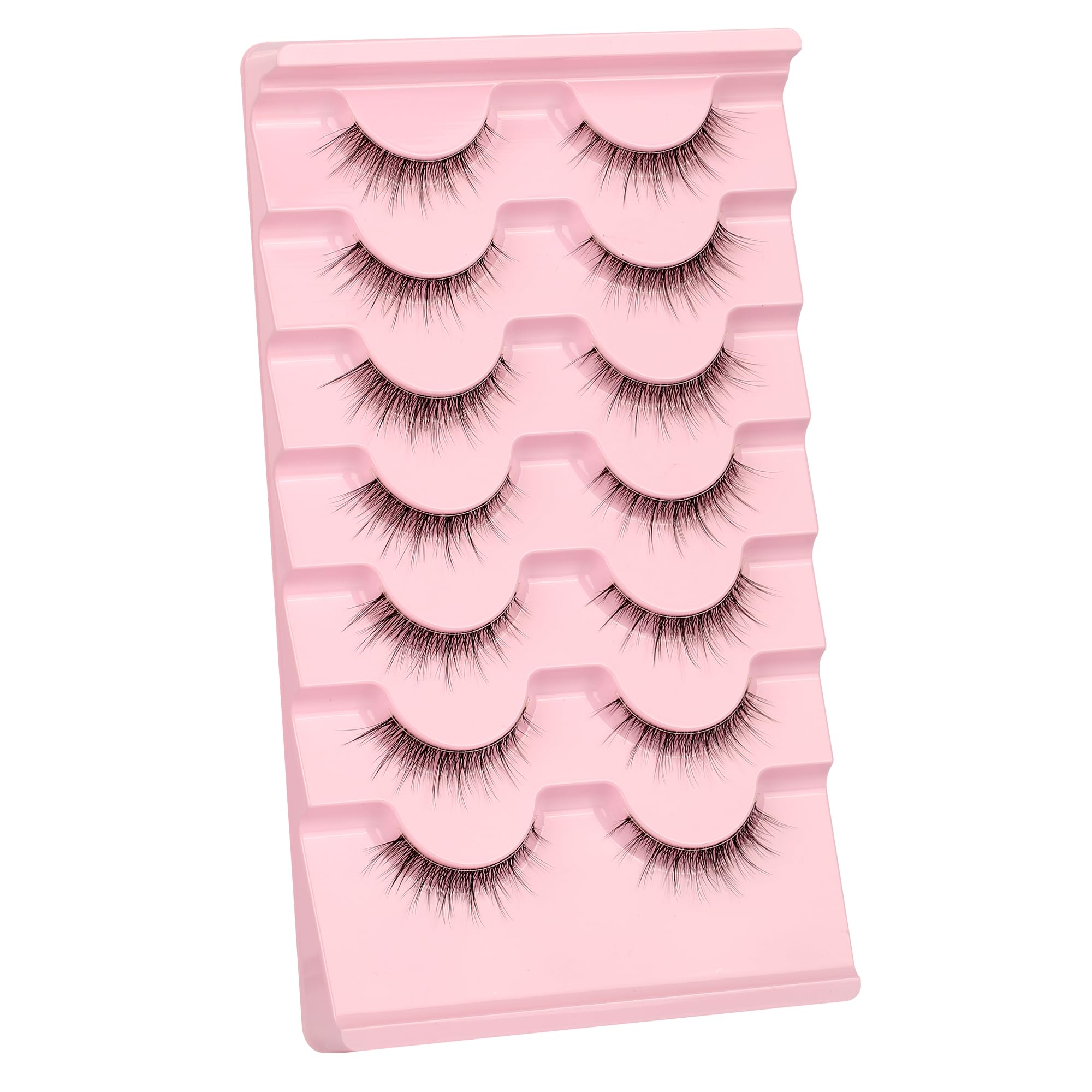 False lashes Natural Look 7 Pairs Short Fullfy Wispy Small Faux Mink Lashes Clear Band Cat Eye lashes Sets Pack, Lash enhancements, Eyelash extensions, Fluttery Light, False Eyelashes