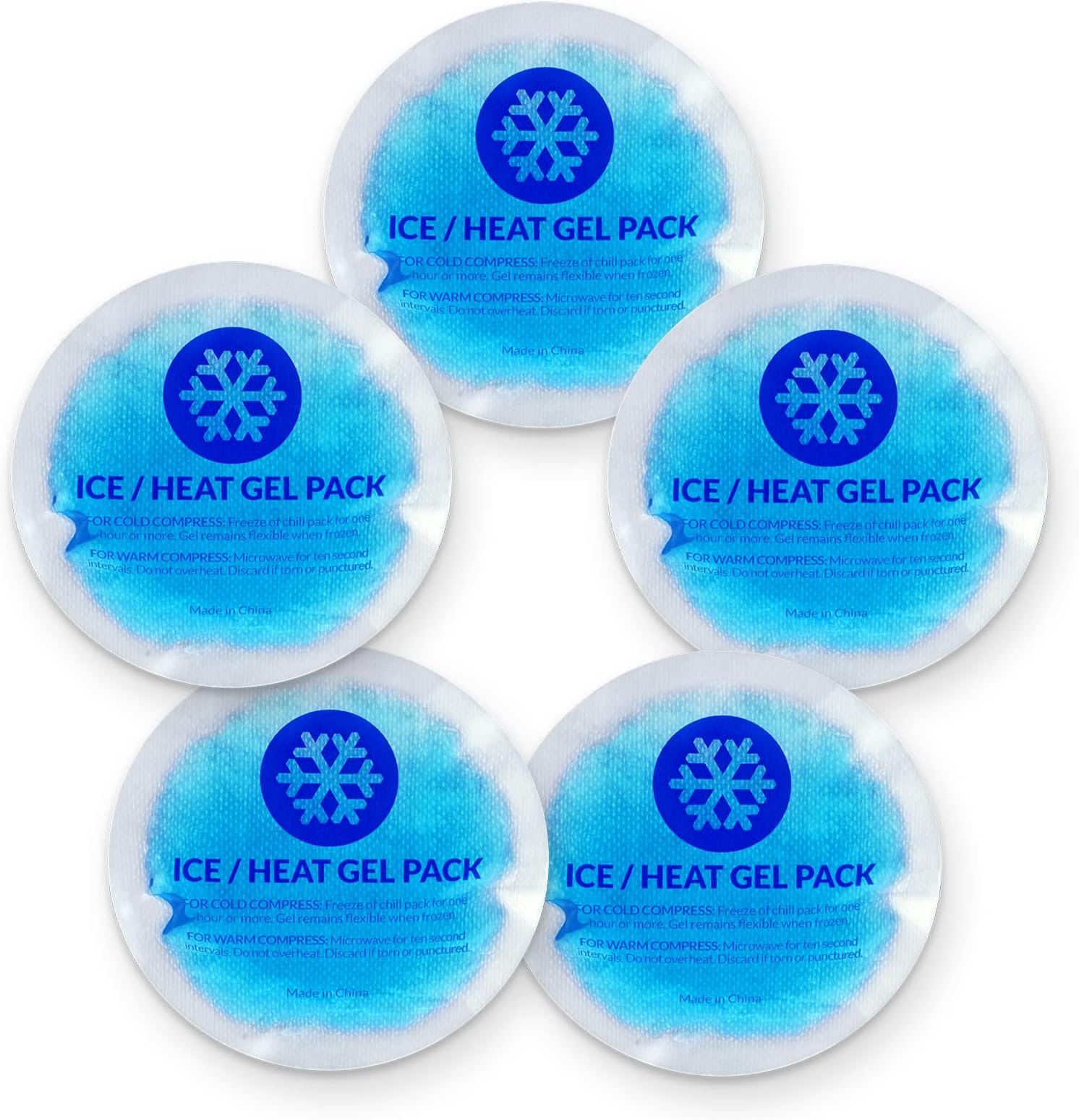EverOne Round Reusable Gel Ice Pack with Cloth Backing for Hot & Cold Therapeutic Use, First Aid, Injuries, Breastfeeding, 5 Count