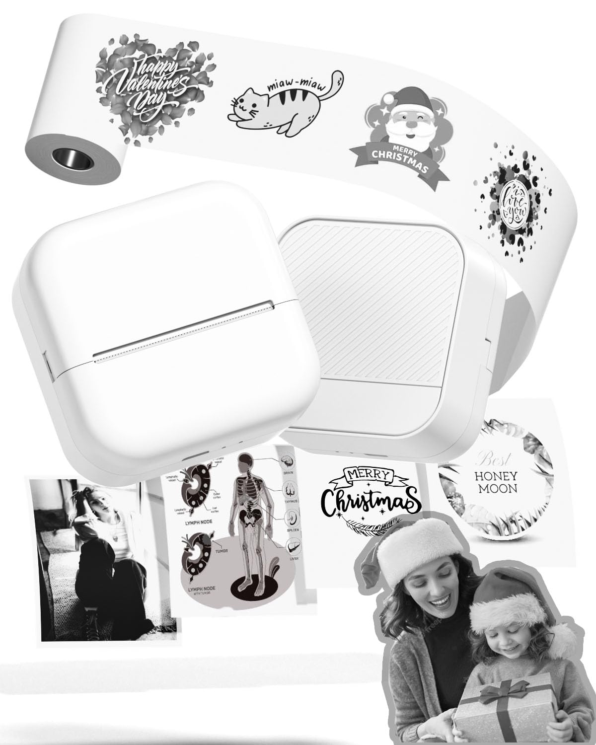 memolifeM02L Mini Inkless Sticker Printer - Inkless Printer for iOS & Android, Bluetooth Printer with 1 Roll Non-Adhesive Paper, Mini Pocket Printer for DIY Creation, Study Notes, Mini Photo Printer