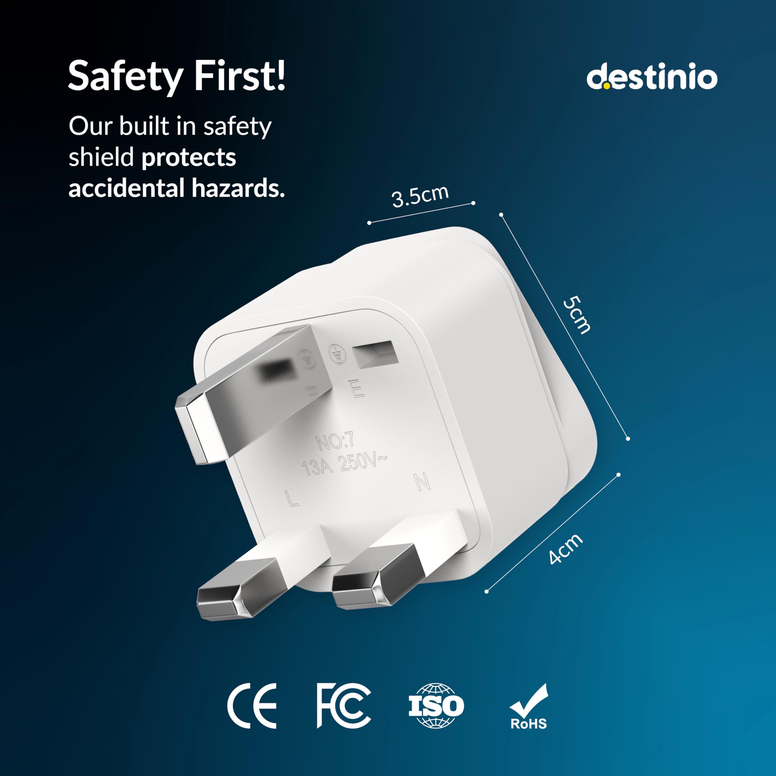 Destinio Type G Travel Adapter | UK Plug Adapter for India to UK, UAE, Singapore & More | Universal Socket, 13A 250V 2500W| International Travel Plug Adapter | CE & RoHS Certified (Pack of 1) 1