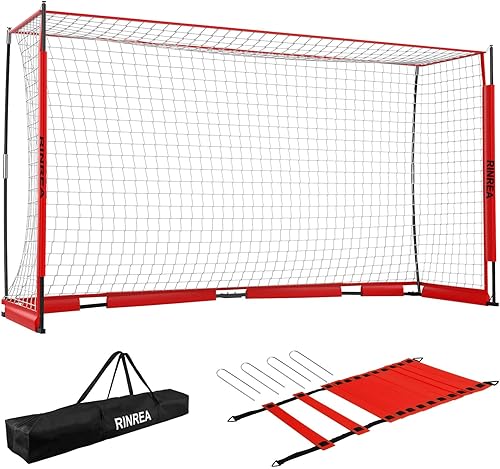 Portería de fútbol portátil, base de metal plegable, equipo de entrenamiento de fútbol de configuración rápida con 1 bolsa de transporte, 1 escalera