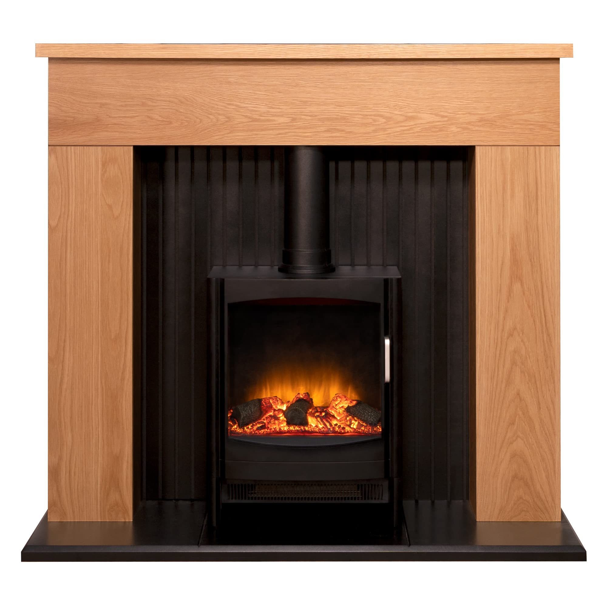 Adam Innsbruck Stove Fireplace in Oak with Black Keston Electric Stove, 45 Inch