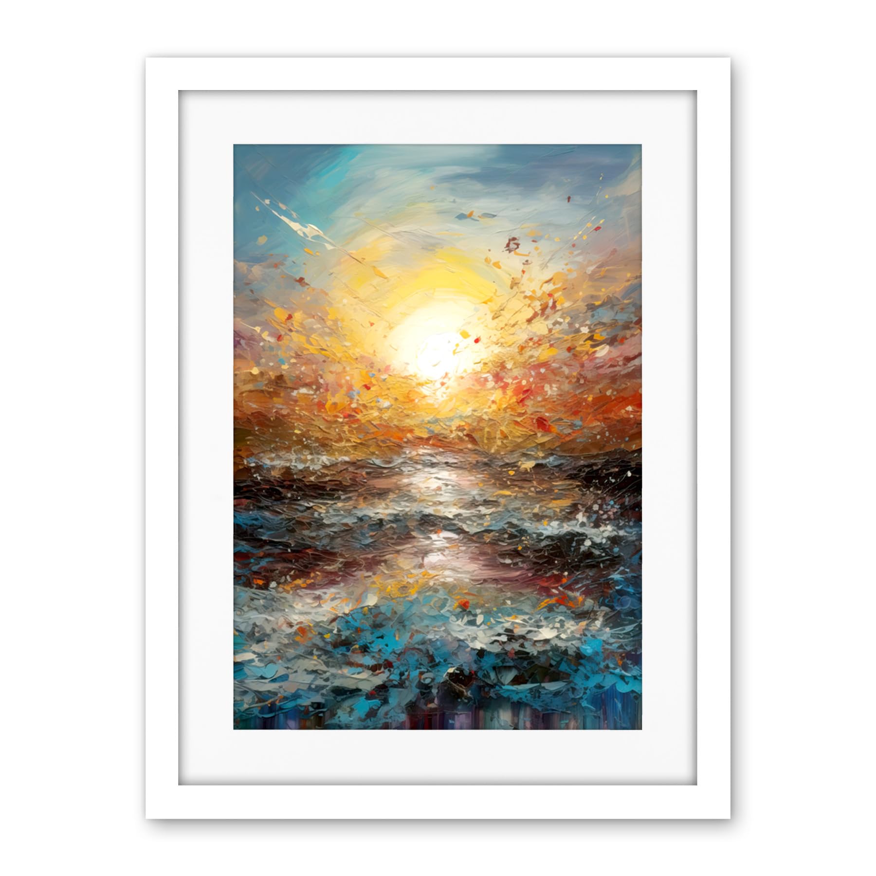 Artery8 Sunrise at Sea Abstract Seascape Splatter Art Artwork Framed Wall Art Print 18X24 Inch