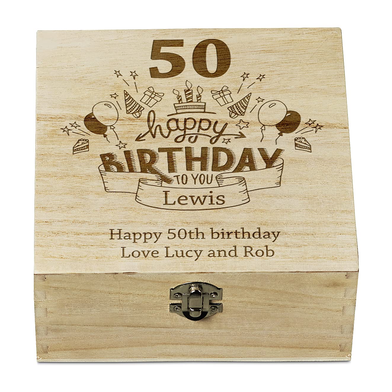 ukgiftstoreonline Personalised 50th Birthday Wooden Keepsake Box Gift Engraved