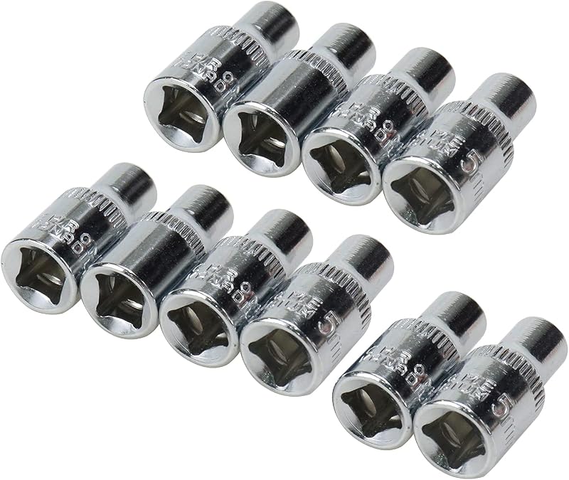 Jogo de Soquetes Curtos de 5 mm com Encaixe de 6,35 mm (1/4 pol.) e 6 Pontos Dahszhi com 10 Peças