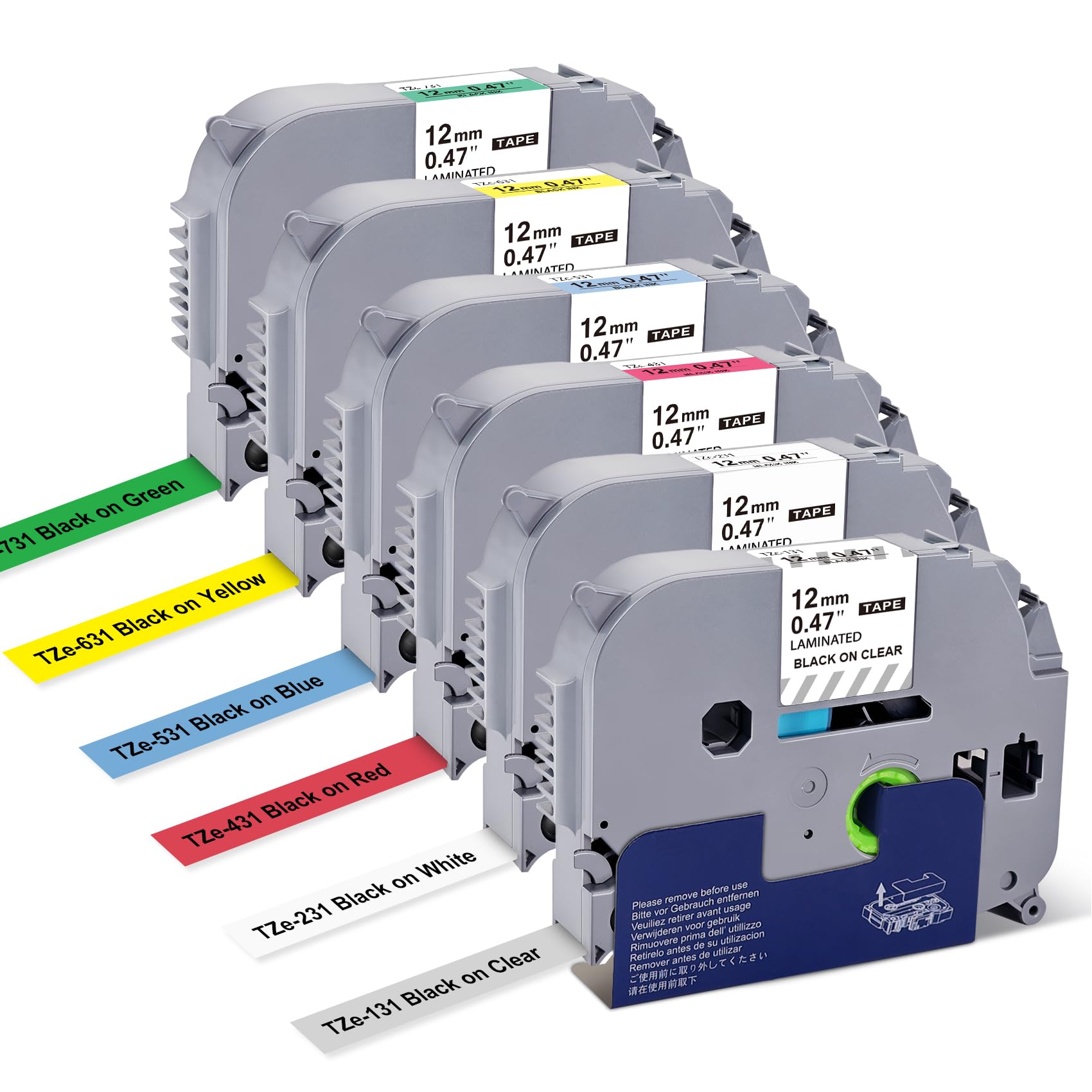 TITBIT Multi Color Label Maker Tape Replacement for Brother P Touch Label Maker Cartridge TZe-231 131 431 531 631 731 Colored TZ Tape 12mm 0.47โ Laminated Use for PTD210 PTD220 PTH110 PTP300BT,6 Pack