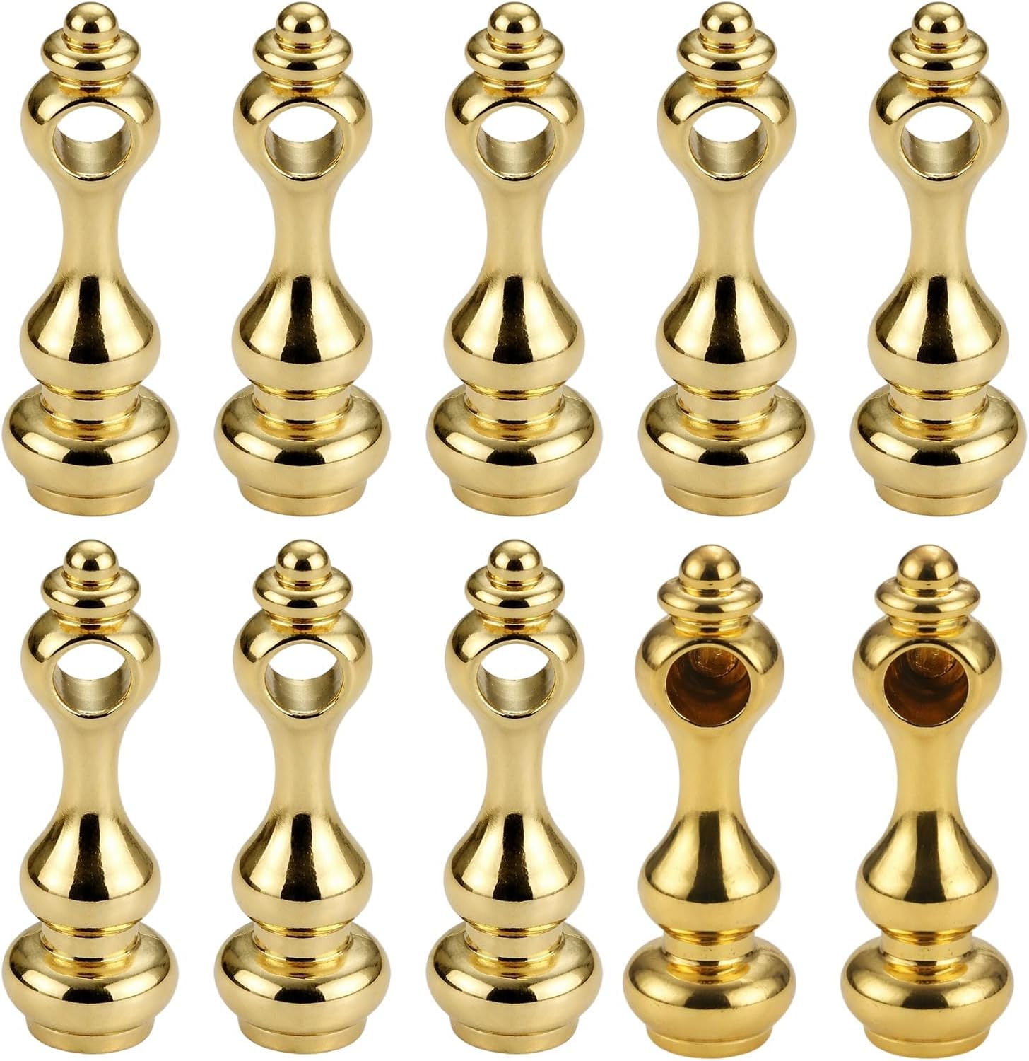 Brass Finish Gallery Rails for Shelves Connectors 10PCS, Zinc Alloy Brass Post Set with 8 Through & 2 Half Posts, 6mm Hole Shelf Rail Fittings, Gold Railing for Shelves Cabinet Bar Display Guard Rail