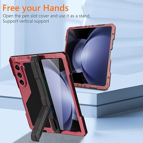 Miniatura 6 de Funda de metal para Samsung Galaxy Z Fold 5 con soporte para bolígrafo Fold5 S, resistente funda protectora de pantalla Z Fold 5, protector de