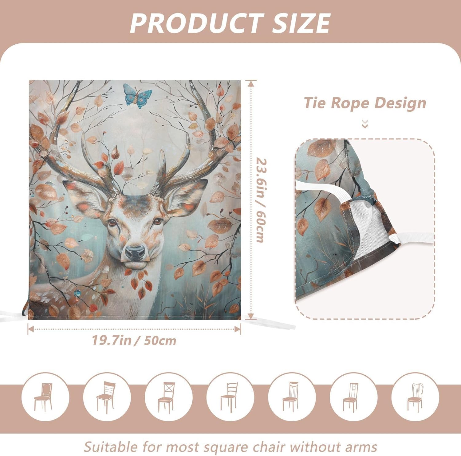 ALAZA Deer Leafs Branches Butterfly Chair Back Cover Set of 6, Washable Reusable Removable Chair Slipcovers Decorative Chair Cover for Home Kitchen Wedding Party