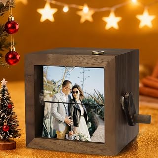 Anpassad mekanisk upplysning flip displaybox, anpassat handgjort vev fotoalbum med bilder, kreativ årsdag bröllopsgåvor för honom och henne