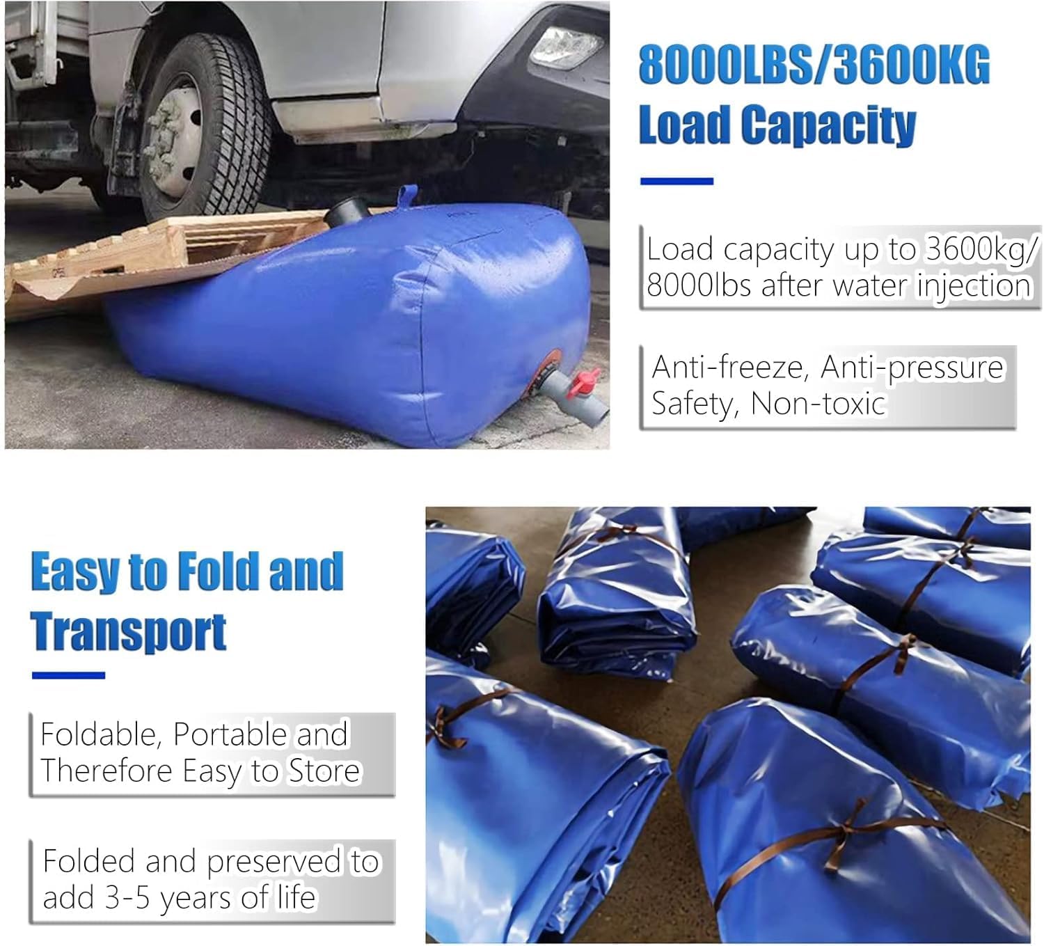 Foldable Portable Soft Water Bag Heavy Duty Water Bladder for Hiking Backpack, Portable Storage Containers with Spout, 100L/ 200L/ 300L/ 500L Plastic Water Bag(1.2x0.8x0.35 m/330 L/87 Gallon)