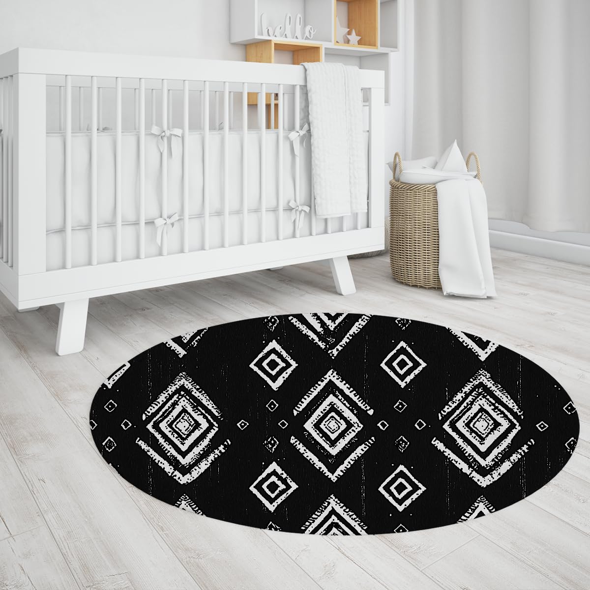 Tappeti rotondi da fattoria Tappeto geometrico minimalista Aztec Circle Area tappeto lavabile in lavatrice Tappeto sottile antiscivolo per soggiorno Camera da letto Ufficio 200cm