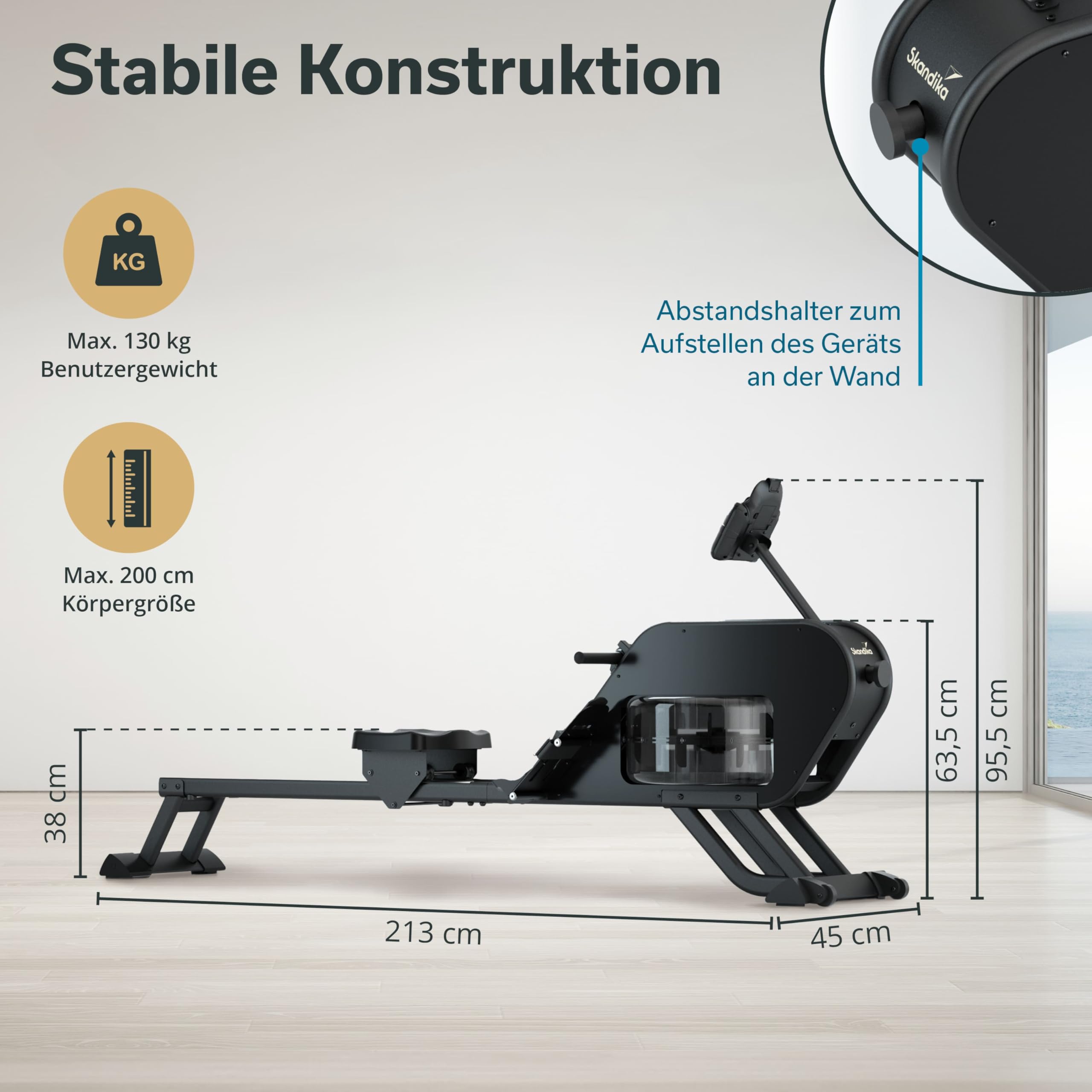 Skandika Nemo III Hybrid | Vogatore ad acqua e resistenza magnetica, 32 livelli di resistenza elettrica, 15 programmi, fino a 200 cm, compatibile con le app, configurabile
