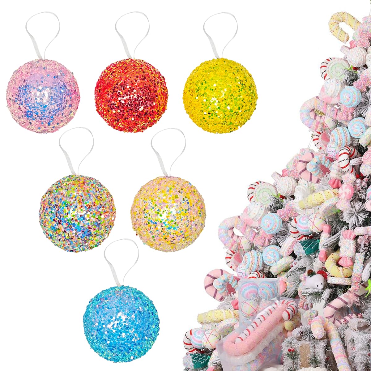 Boule arc-en-ciel 8,1 cm LANGXUN en canne à sucre d'orge Noël