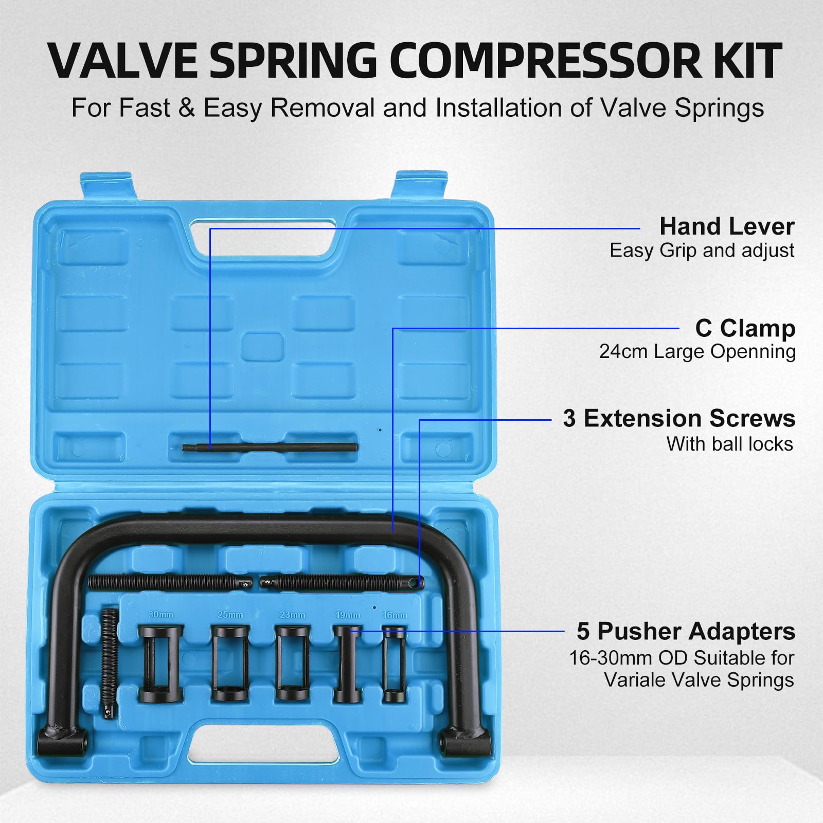BOOMSTART Compressore Molle Valvole, 10 Pezzi Kit Smonta Valvole Motore con Morsetto a C, 16-30mm Compressore Valvole Estrattore Valvole Attrezzo Valvole per Auto Moto