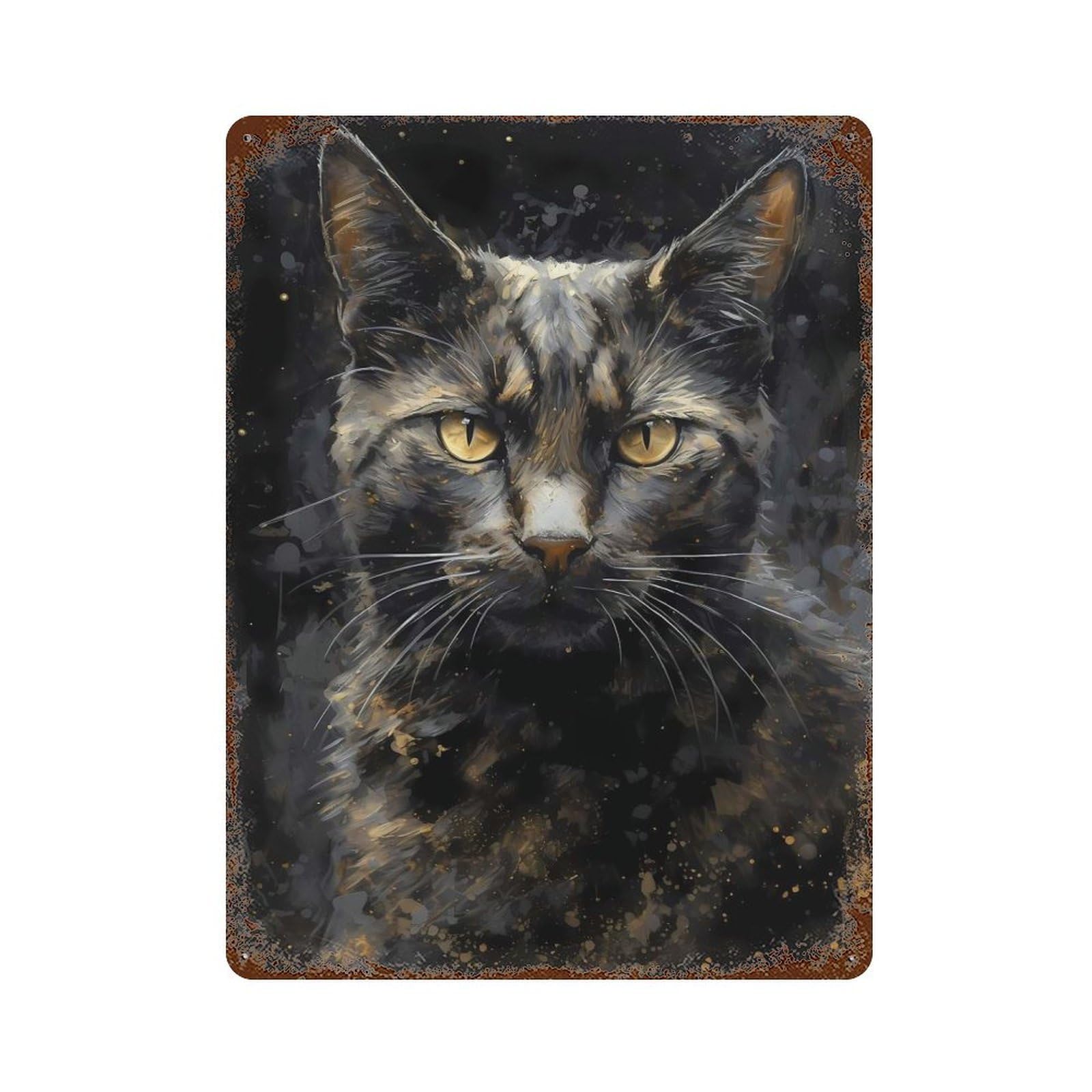 Rust Effect Shorthair Cat Enchanting Weathered Tin Sign 15.7"x11.8", Novelty Wall Decor for Office, Studio And Wall Decor