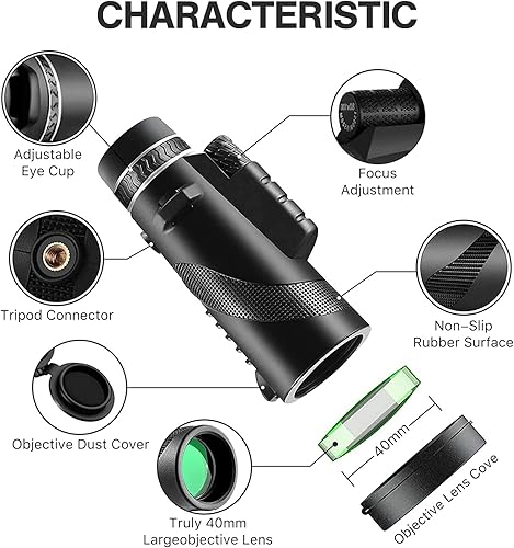 Miniatura 2 de Monoculares para adultos de alta potencia, monocular compacto, monocular de aumento al aire libre, monocular HD con adaptador para teléfono