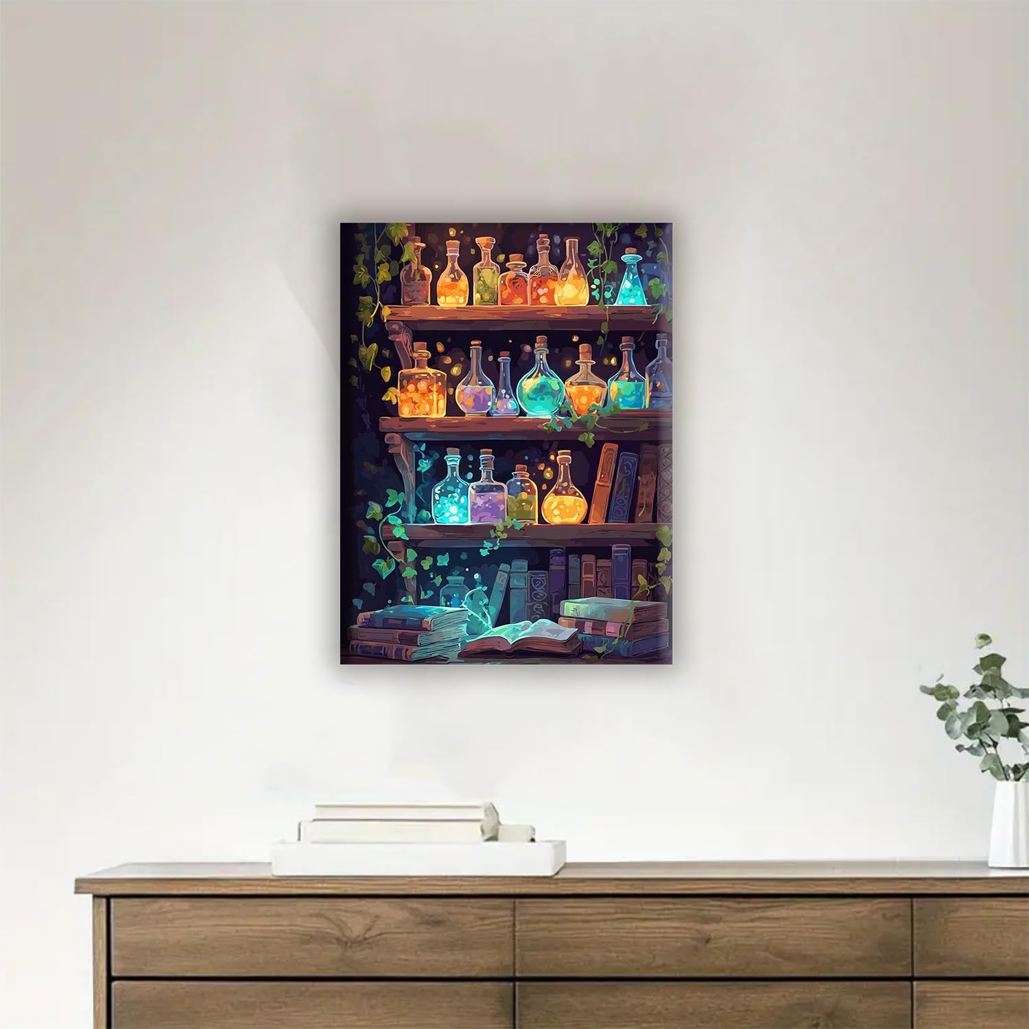 Aeontinity Glowing Magic Potion Fantasy Framed Canvas DIY Paint by Numbers Kit Bar Cafe Cave Home Room Wall Bathroom Porch Patio Decor Gift, 16 x 12 Inch
