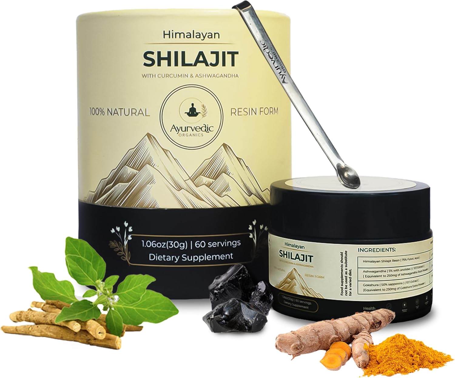 Pure Himalayan Shilajit Resin 30g with Ashwagandha, Curcumin, Gokshura & Safed Musli – Natural Energy Booster – Lab Tested – Rich in Fulvic and Humic Acid