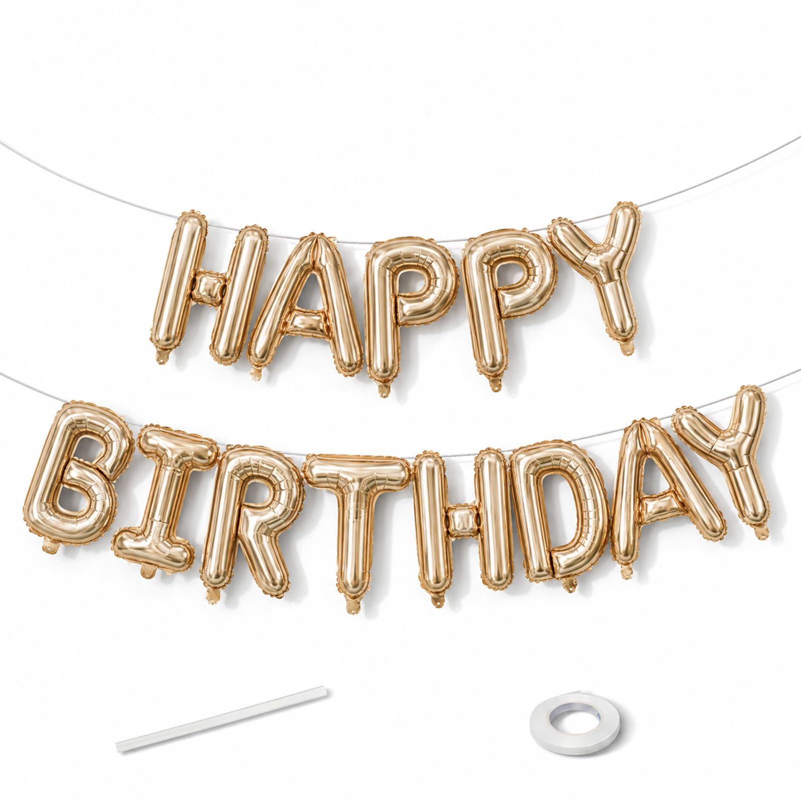 Light Gold Happy Birthday Balloon Banner, 16 Inch Champagne Gold Foil Letter Birthday Banner Balloons, Chrome Metallic Gold Birthday Balloons for Adults Milestone Birthday Party Decorations Supplies