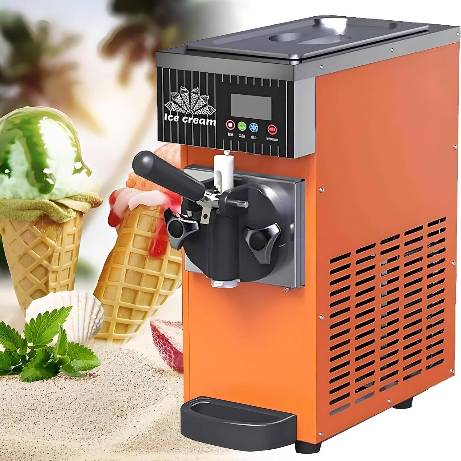 Whyydss Orange 450W 1-Flavor Commercial & Home Soft Serve Ice Cream Maker, 4-5Kg/H, With Lcd Touch Panel & Auto Clean & Pre-Cooling System, Countertop Ice Cream Maker Metallic
