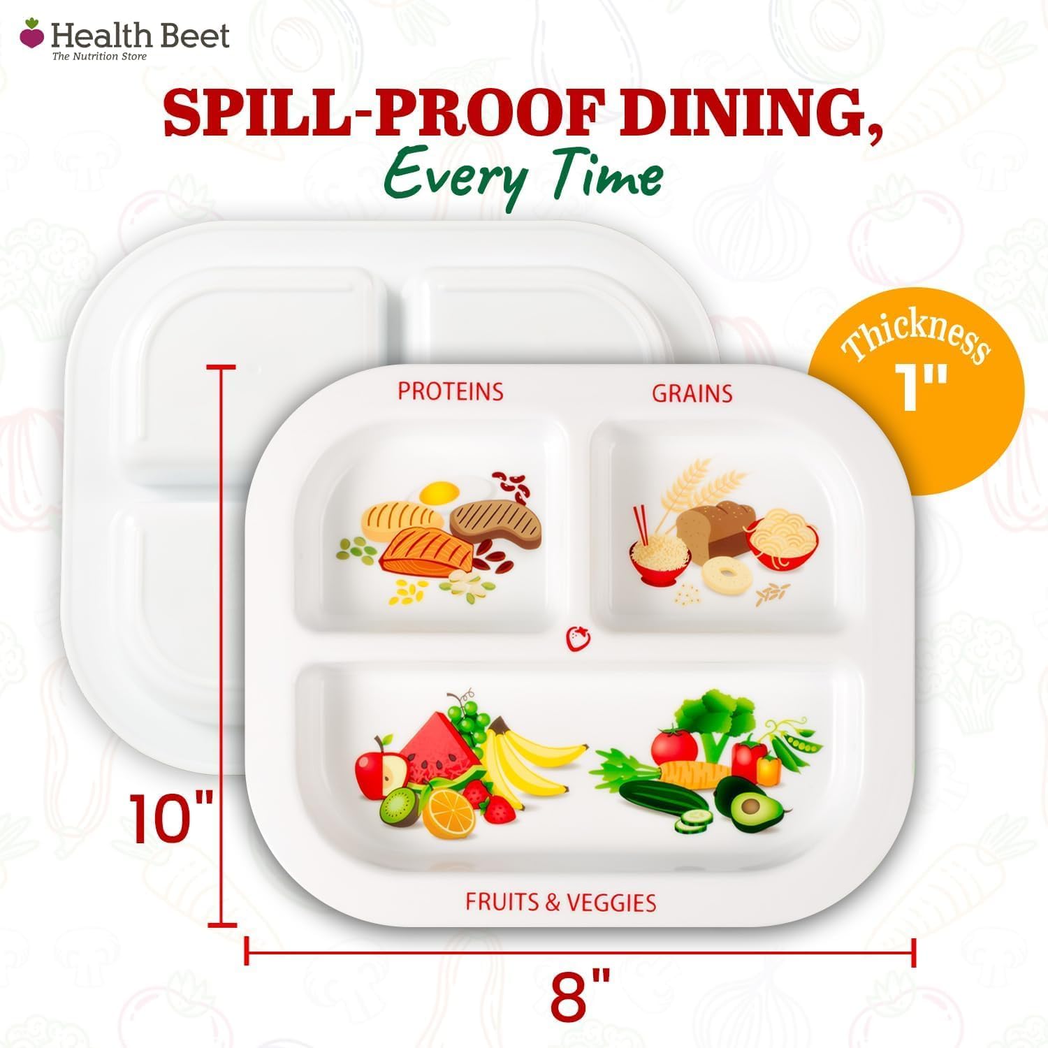 Health Beet MyPlate Portion Control Plate, 8" x 10" - Kids Plate with 3 Divided Sections for Protein, Grains & Fruits + Veggies, Dishwasher & Microwave Safe Plates with Dividers, 1 Pack image 2