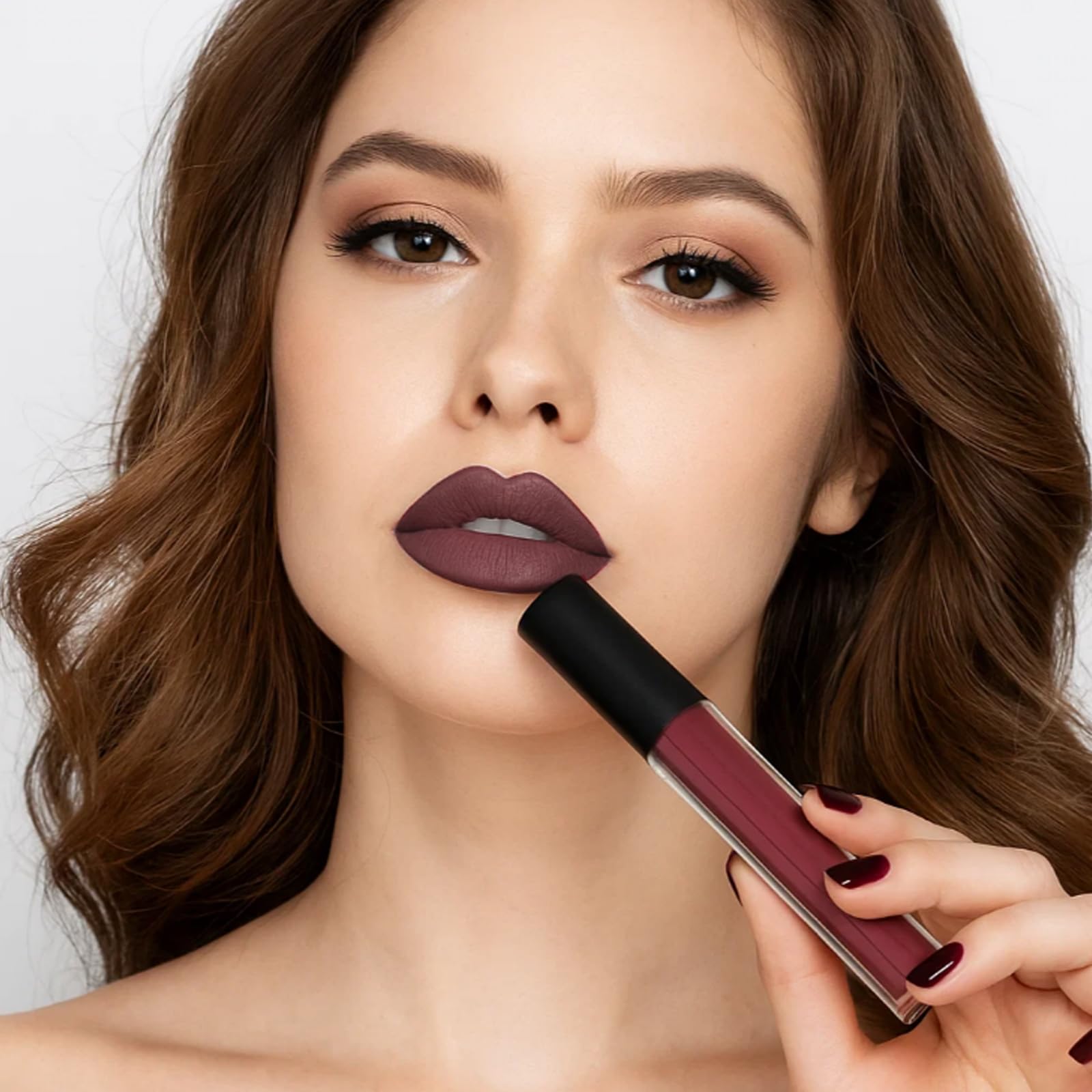 Deep Burgundy Long Lasting Liquid Lipstick with Glossy Finish, Velvet Matte Lip Gloss for Women Non-Sticky, Waterproof - Image 4