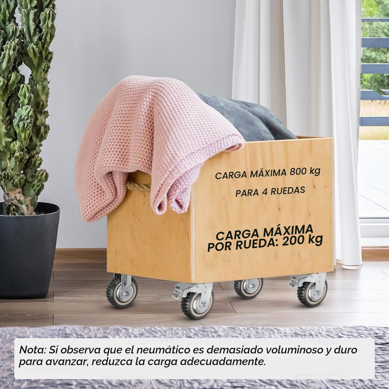 4 ruedas giratorias de 150 mm, con freno, giratorias 360°, ruedas de transporte, con doble rodamiento de bolas, ruedas silenciosas, capacidad de carga de 800 kg