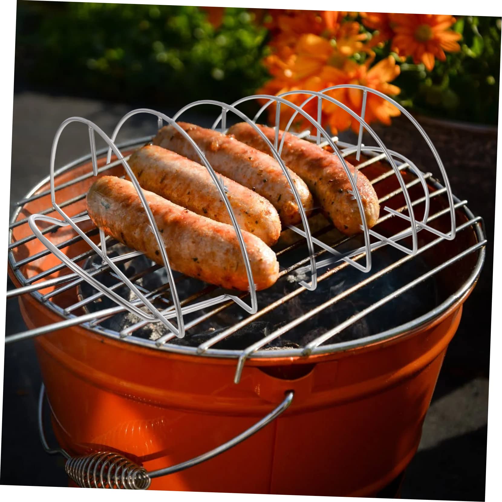 Supporto per Costine da Barbecue in Acciaio Inossidabile, Portatile, Flusso D’Aria Uniforme, per Grigliate a Casa e Picnic